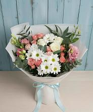 Букет цветов из:  Розы, Лизиантусы и Хризантемы в Каширском