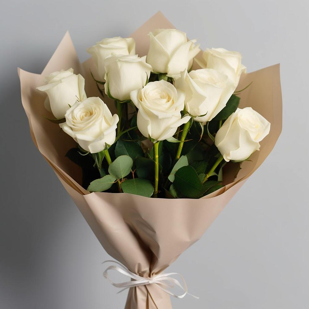 Букет 9 Белых роз Эдлесс Лав в Каширском