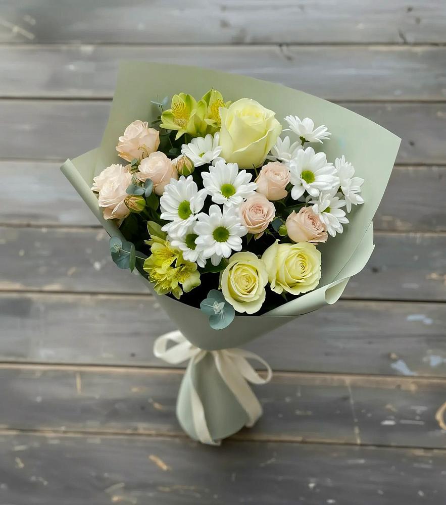 Букет цветов из: Альстромерии, Розы и Хризантемы в Каширском