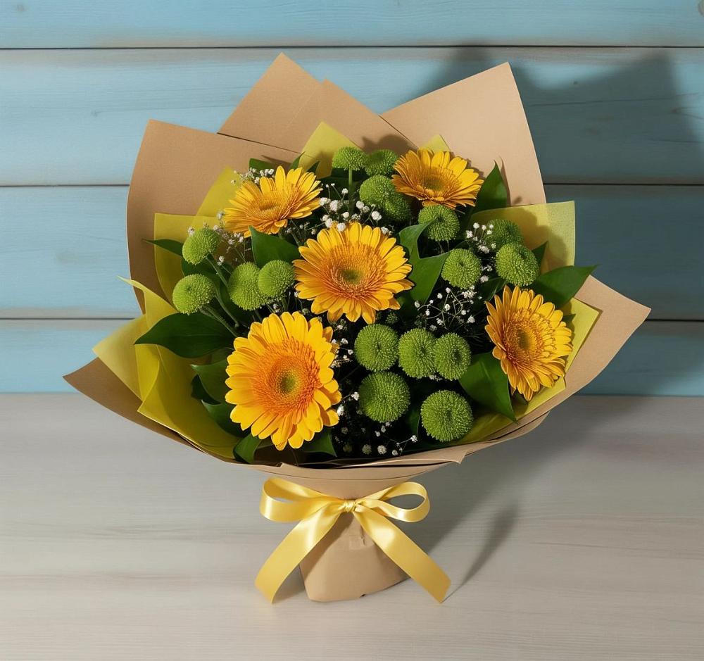 Букет цветов из: Герберы и Хризантемы в Каширском