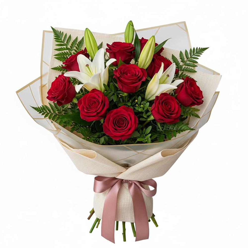 Букет цветов из: Лилии и Розы в Каширском