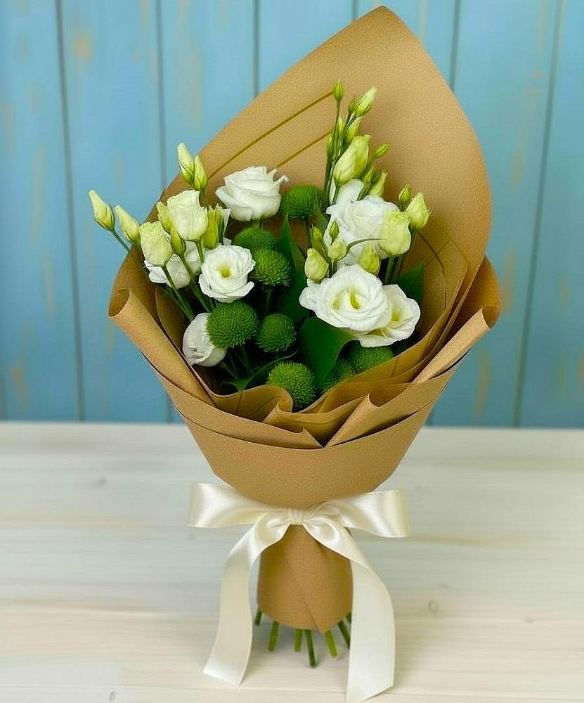 Букет цветов из: Хризантемы и Лизиантусы в Каширском