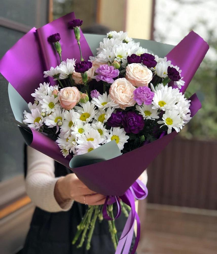 Букет цветов из: Хризантемы, Гвоздики и Розы в Каширском