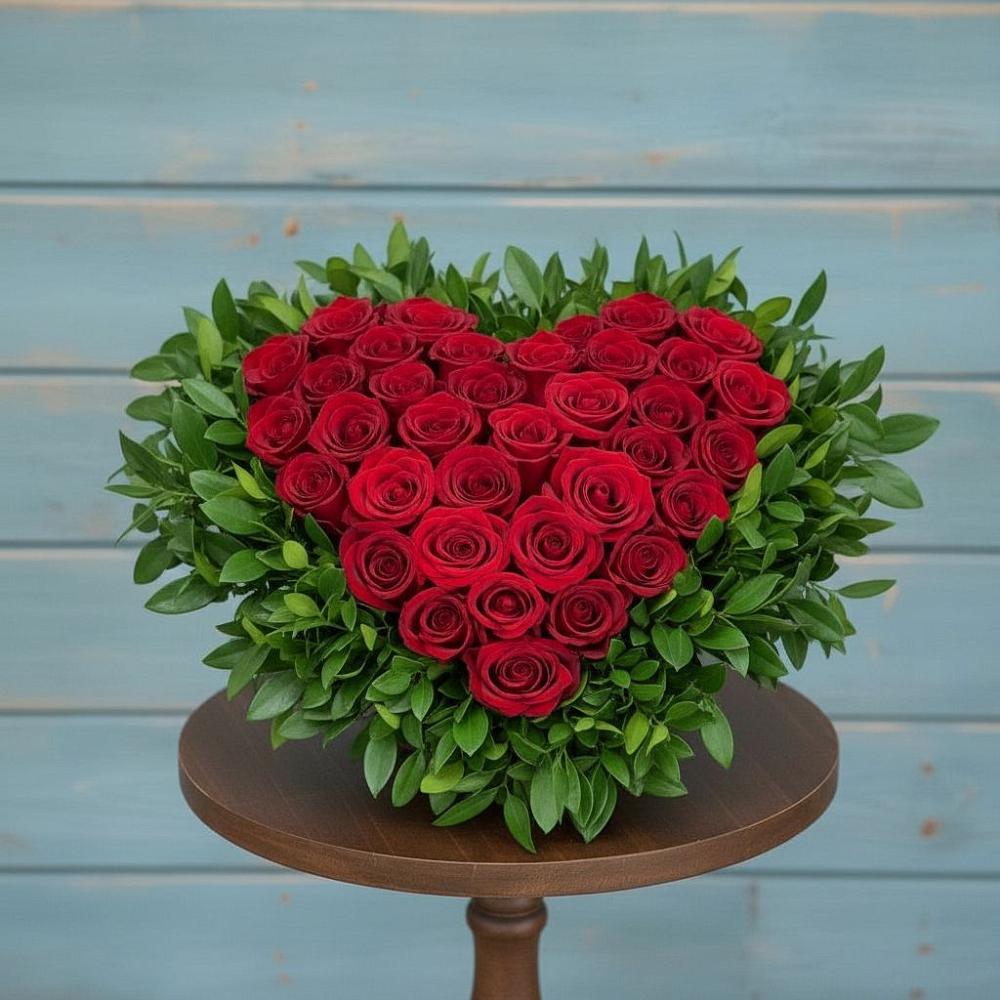 Цветочная композиция из Розы в виде сердца в Каширском