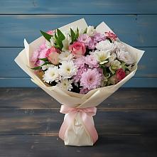 Букет цветов из:  Хризантемы, Альстромерии и Розы в Каширском