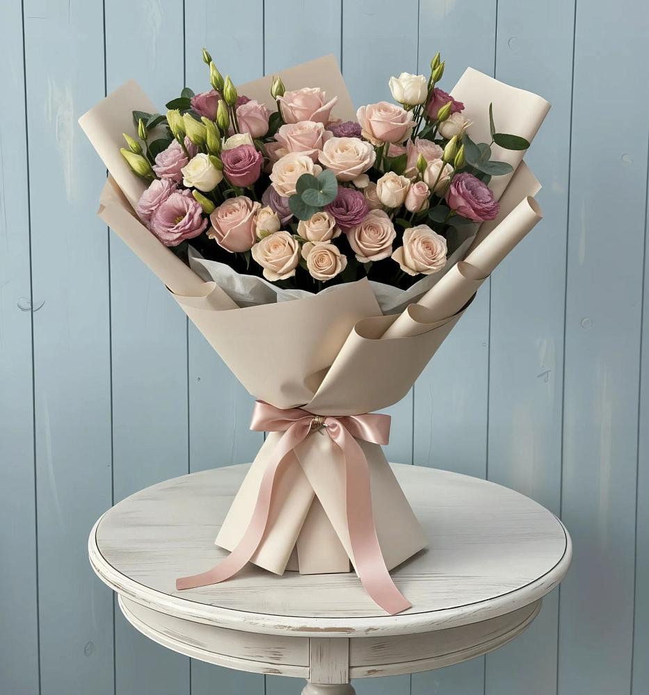 Букет цветов из: Розы и Лизиантусы в Каширском