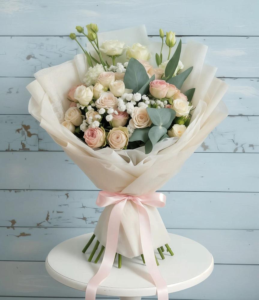 Букет цветов из: Розы и Лизиантусы в Каширском