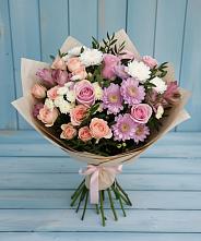 Букет цветов из:  Хризантемы, Розы и Альстромерии в Каширском