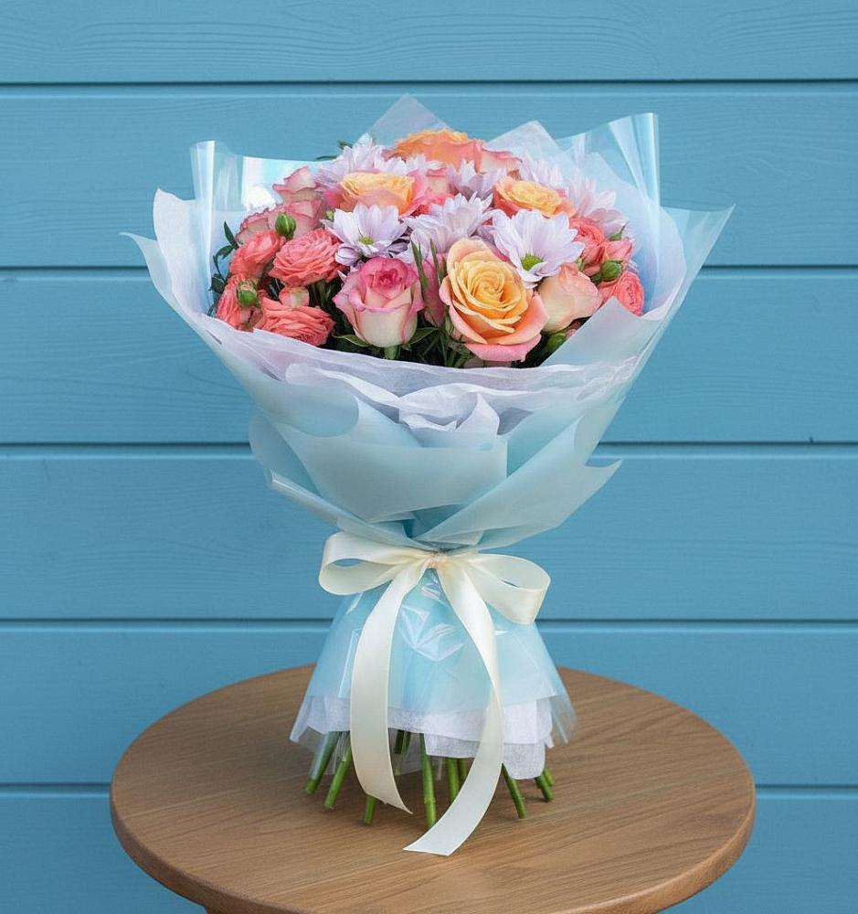 Букет цветов из: Хризантемы и Розы в Каширском