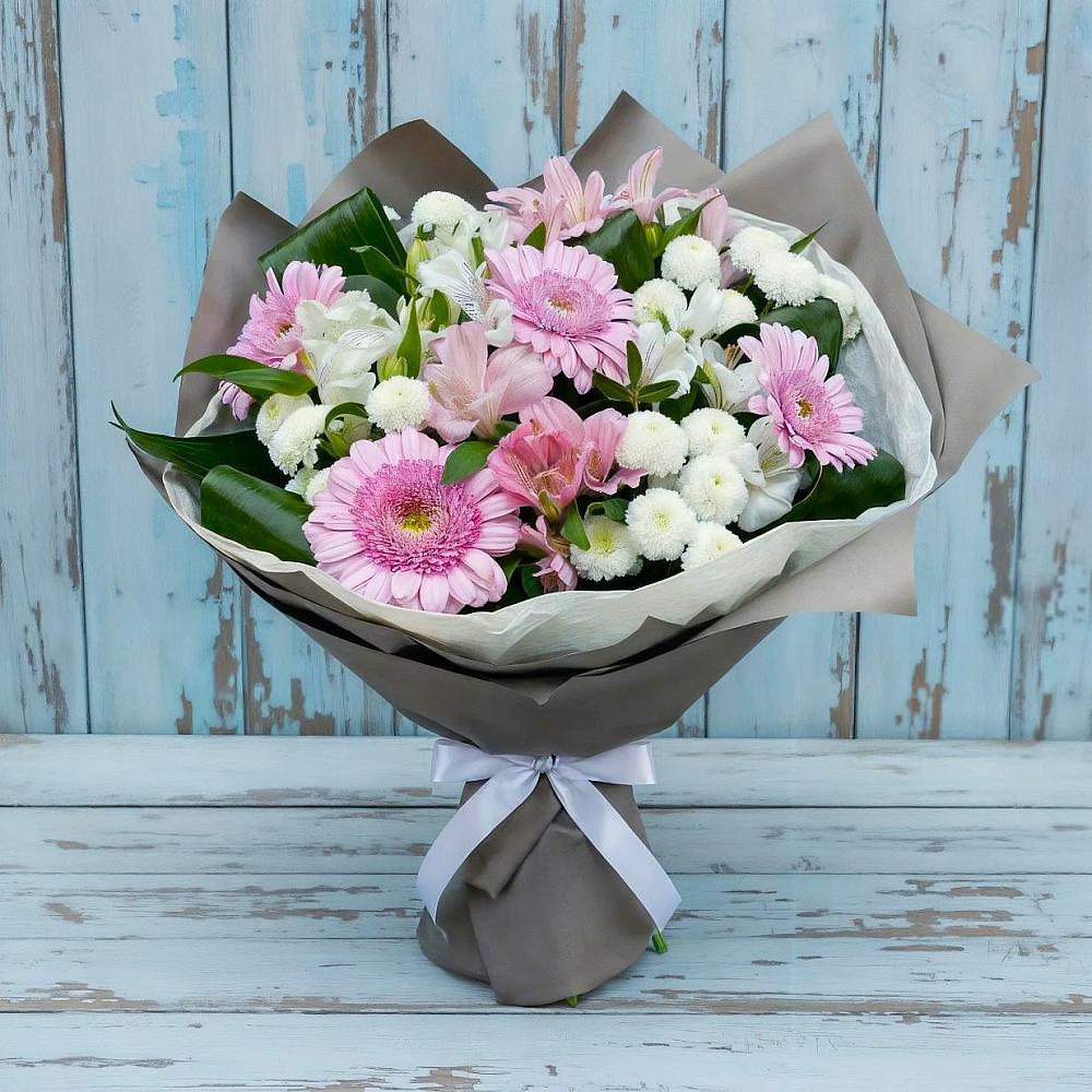 Букет цветов из: Герберы, Альстромерии и Хризантемы в Каширском