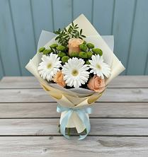 Букет цветов из:  Герберы, Розы и Хризантемы в Каширском