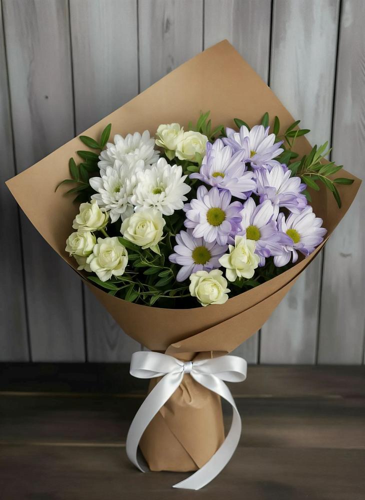 Букет цветов из: Хризантемы и Розы в Каширском